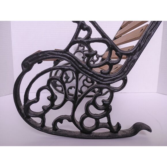 Vintage Cast Iron and Wood 10" Miniature Rocking Doll / Teddy Bear Bench - Picture 15 of 16